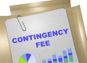 3D illustration of the title "CONTINGENCY FEE" on a business document