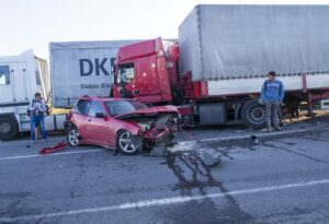 Car accident involving a truck on the highway