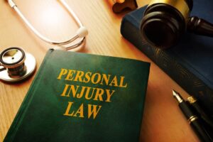 A personal injury law book placed on a table.